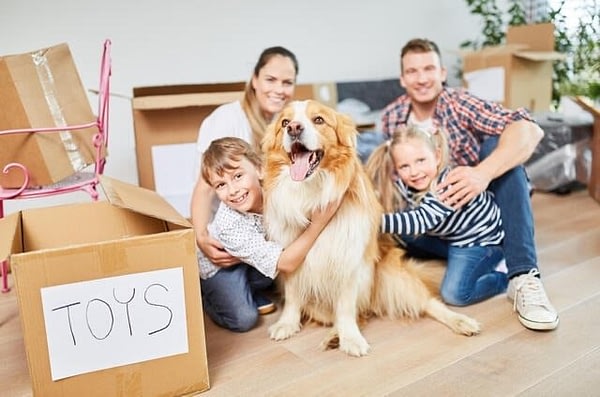 happy family house relocate new home with pet